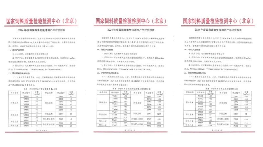 霉菌毒素免疫速测产品评价报告